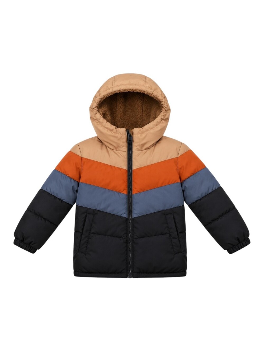 Swiss Tech Colorblock Puffer Coat Jacket Tan Orange Gray Black Ticket Boys 3T